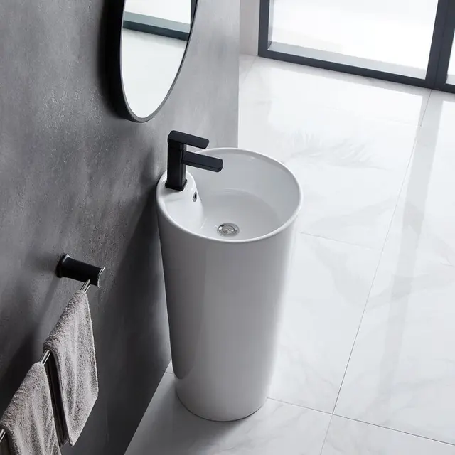 FREESHIP Lavabo trụ đứng đặt sàn màu trắng kiểu tròn thiết kế sang trọng cho gia đình ,khách sạn