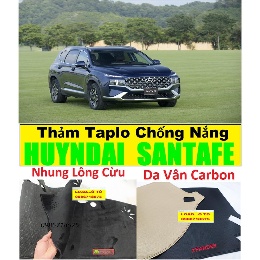 Thảm Taplo Chống Nắng Xe Hyundai Santafe 2023-2018 Mẫu Da Carbon, Nhung Lông Cừu (có lớp chống trượt)
