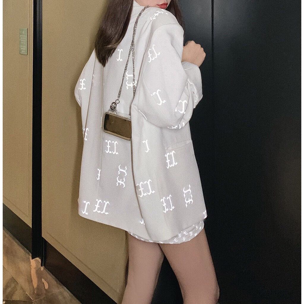 Áo khoác Blazer nữ dáng rộng màu trắng phản quang thời trang Hàn Quốc