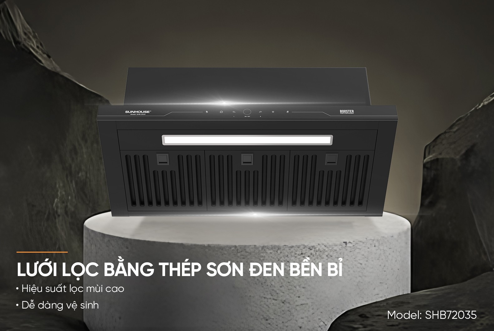 Máy hút mùi âm tủ Sunhouse SHB72035, Công suất 220W, Công suất hút 750m3/h,Công nghệ Ultra-Quiet độ ồn thấp, Điều khiển cảm biến thông minh, Chế độ Booster hút cực mạnh, Bảo hành 36 tháng tại nhà - Hàng chính hãng