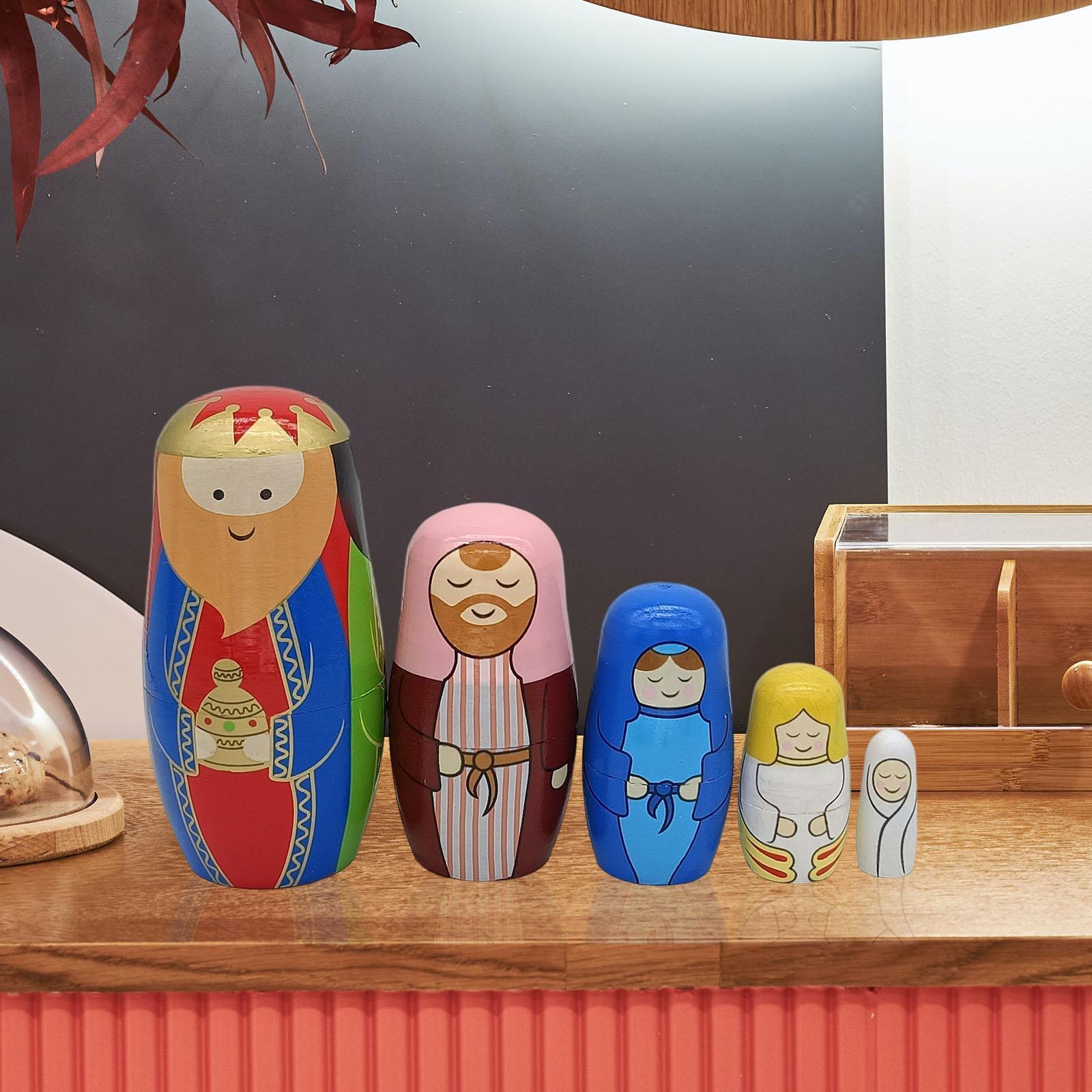 5Pcs Lovely Matryoshka Decoration Russian Nesting Dolls for Christmas Kids