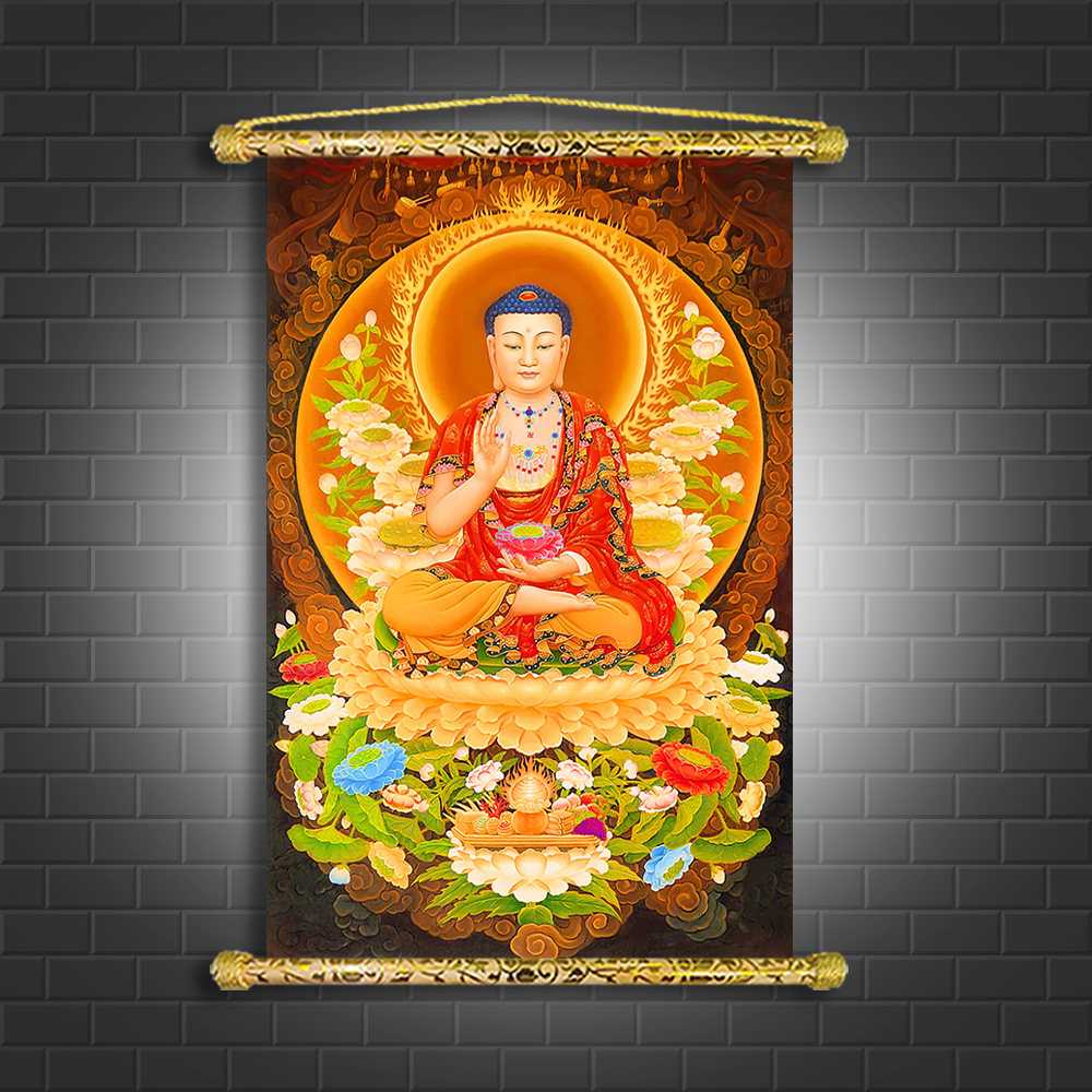 Tranh Đức Phật A Di Đà [ Vải canvas nẹp sáo gỗ ] A1062