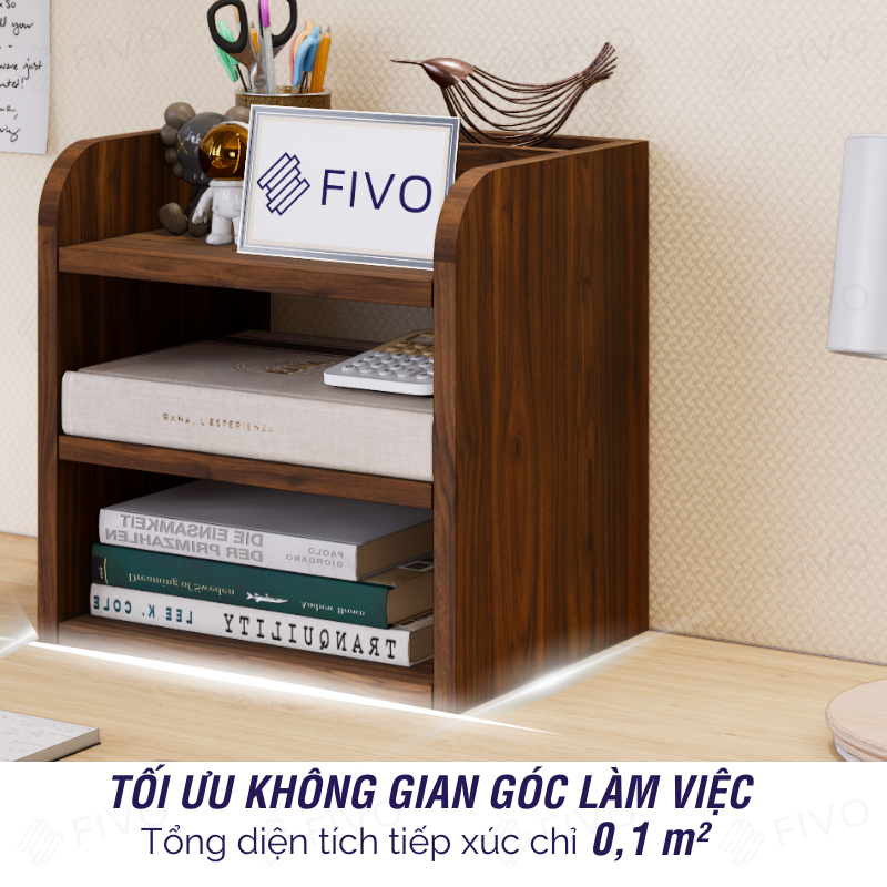 Kệ Sách Gỗ Mini Để Bàn FIVO FB26 Cao Cấp Màu Trắng Và Xám, Có Hộc, Tiết Kiệm Diện Tích, Bo Góc Thẩm Mĩ