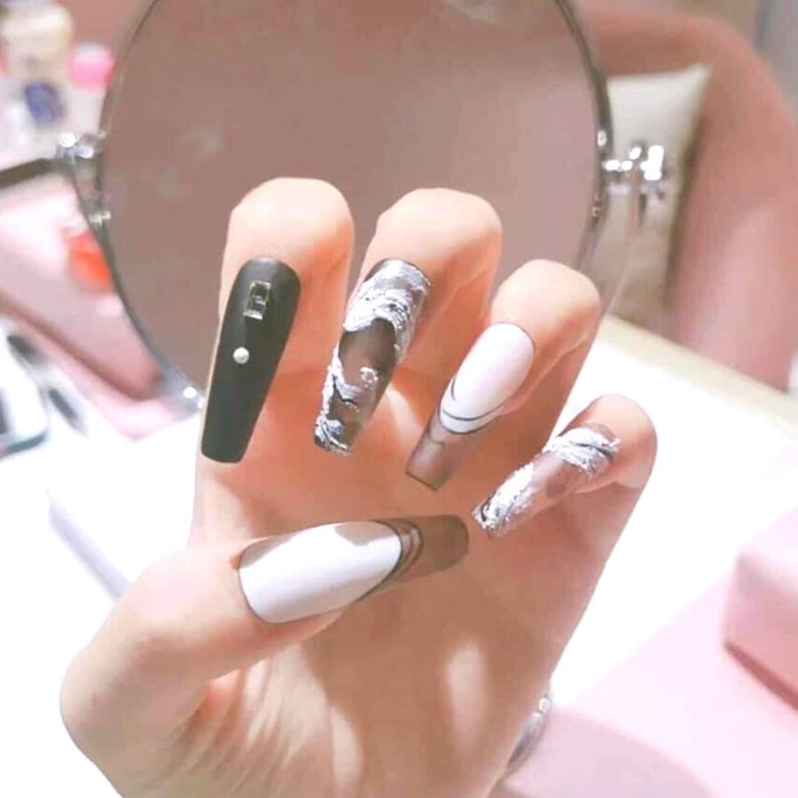 Gel xi măng trang trí móng hai màu đen trắng