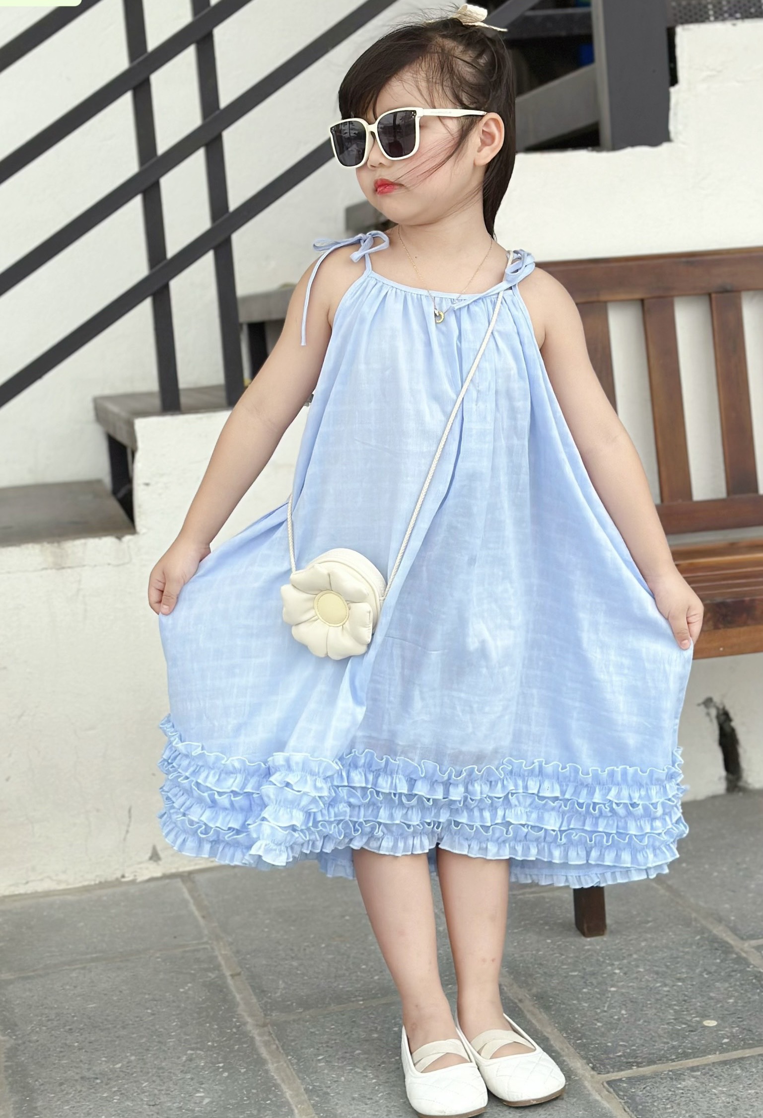 Váy đầm bé gái -Xanh cột dây MS202269