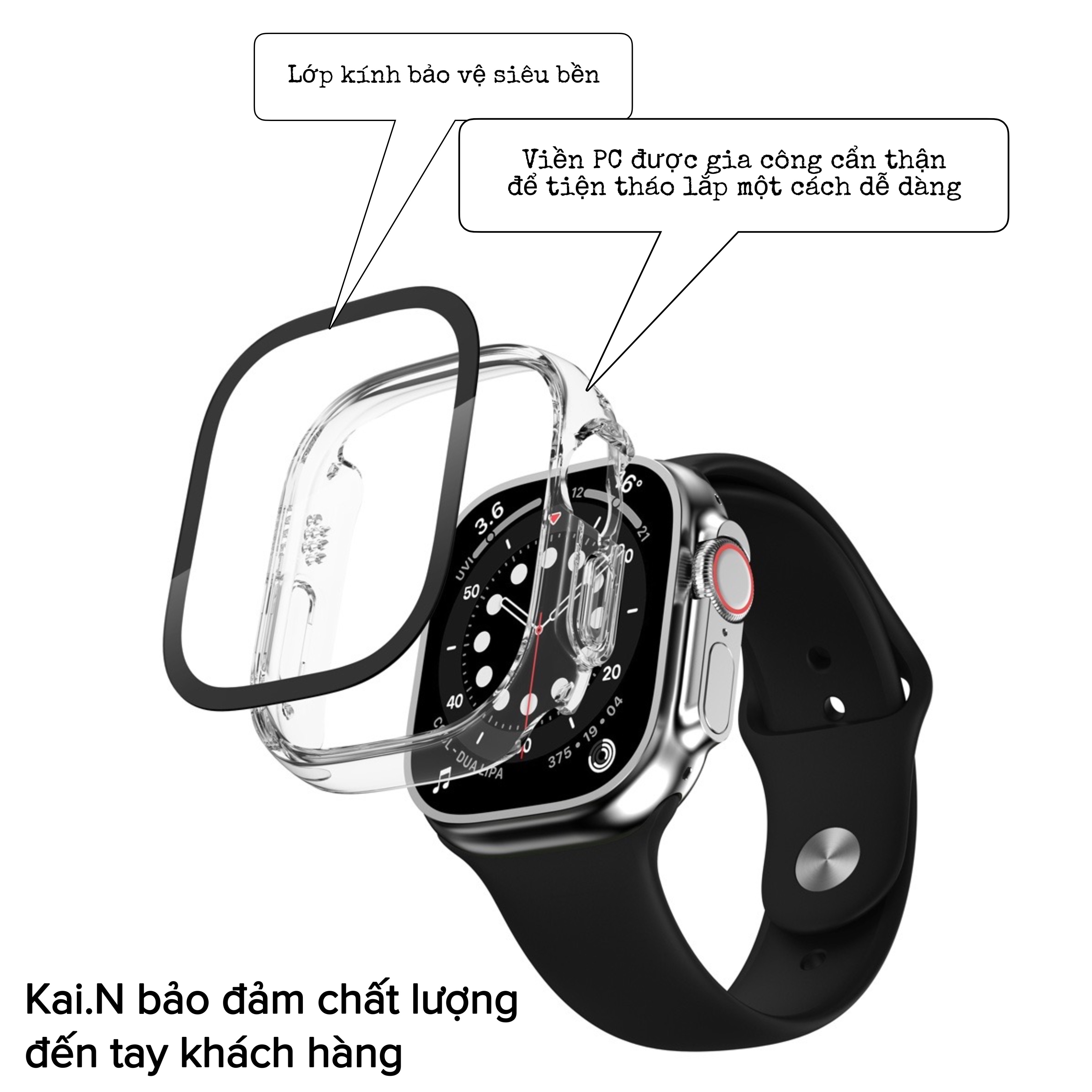 Ốp Bảo Vệ Dành Cho Apple Watch Ultra / Apple Watch Series 1-8/SE/SE 2022, Kai.N Curved Glass - Hàng Chính Hãng