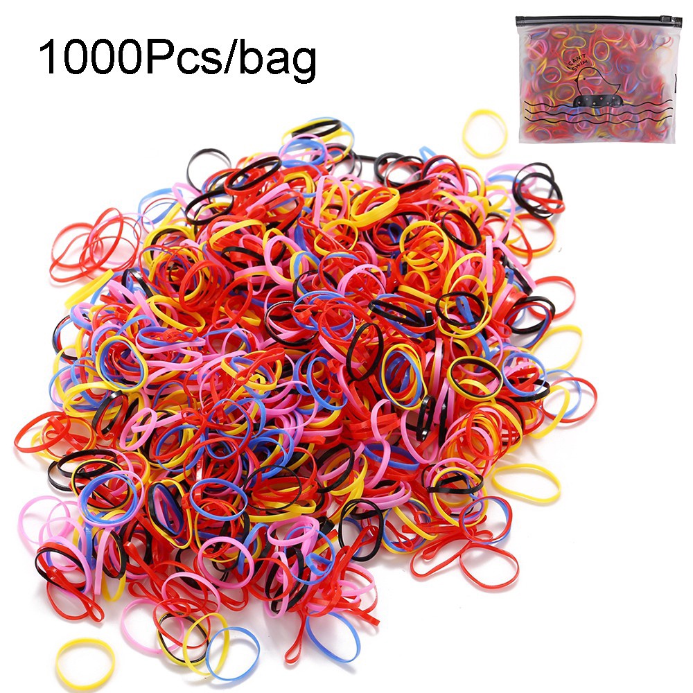 Bịch 1000 Dây Thun Cột Tóc Mini Nhiều Màu Kèm Túi Zip Dễ Thương