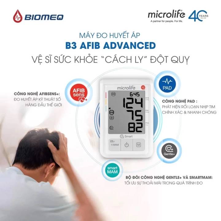 Hình ảnh Máy Đo Huyết Áp Bắp Tay Microlife B3 AFIB Advanced, Cảnh Báo Rung Nhĩ, Phòng Đột Quỵ