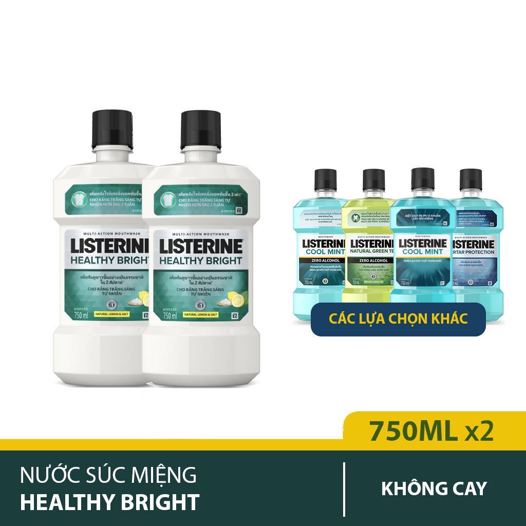 Bộ 2 Chai Nước Súc Miệng làm trắng răng LISTERINE HEALTHY BRIGHT 750mlx2 Chai