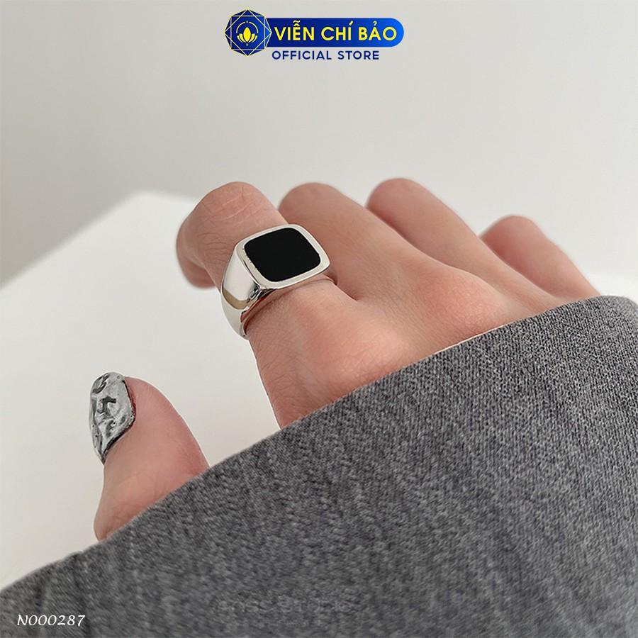 Nhẫn bạc nữ trơn mặt đá đen vuông chất liệu Thái S925 thời trang phụ kiện trang sức nữ Viễn Chí Bảo N000287