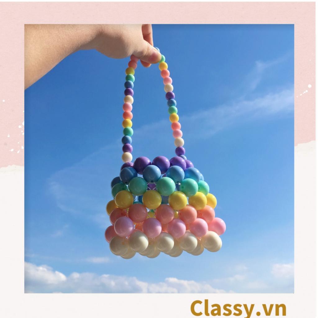 Túi xách mini Classy xách tay kết bằng hạt nhựa nhiều màu nổi bật dành cho nữ T1180