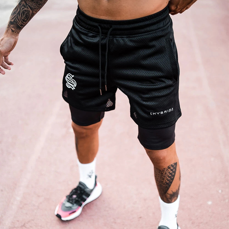 Quần short gym nam 2 lớp STRONG LIFT WEAR DK08 - Quần short nam phối lưới trẻ trung và mới mẻ