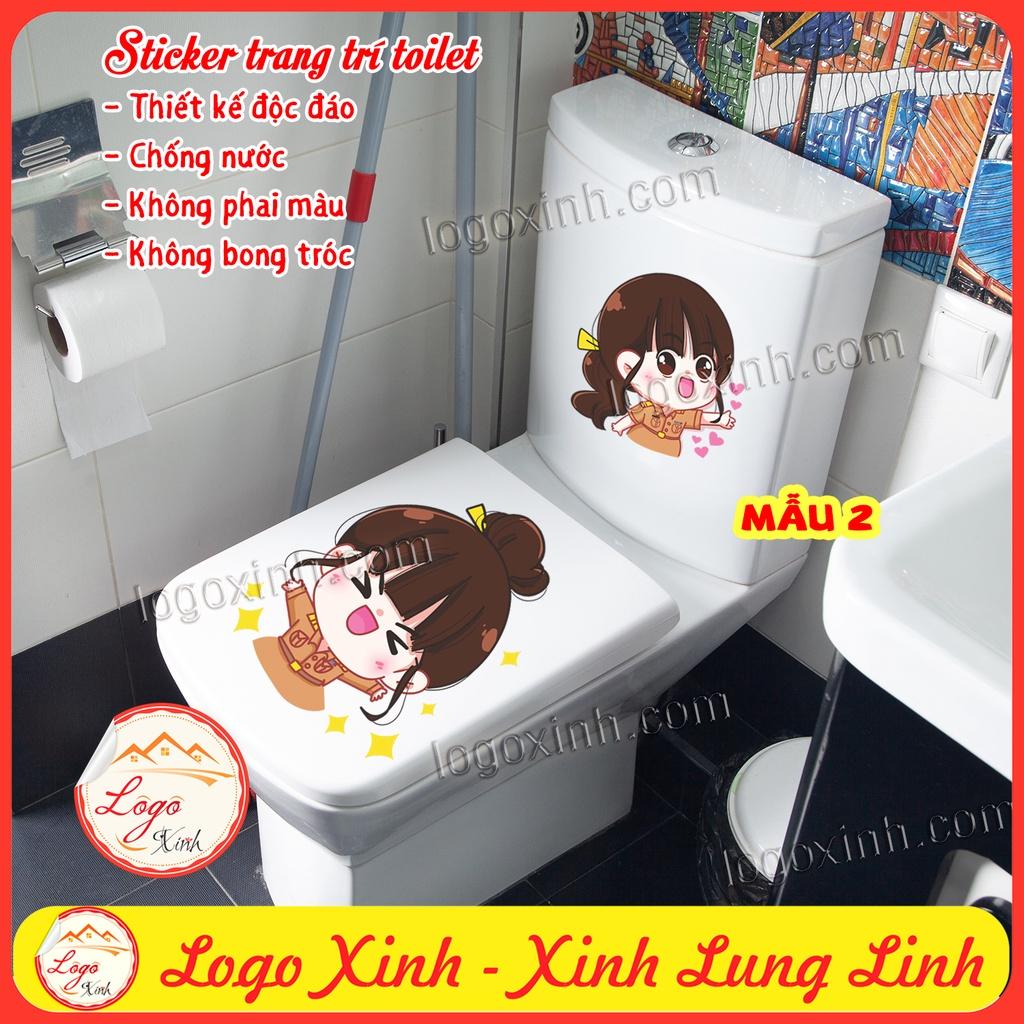 Bộ 2 Miếng dán trang trí Toilet siêu dễ thương, chất liệu decal chống nước tuyệt đối, Sticker dán WC nhà vệ sinh