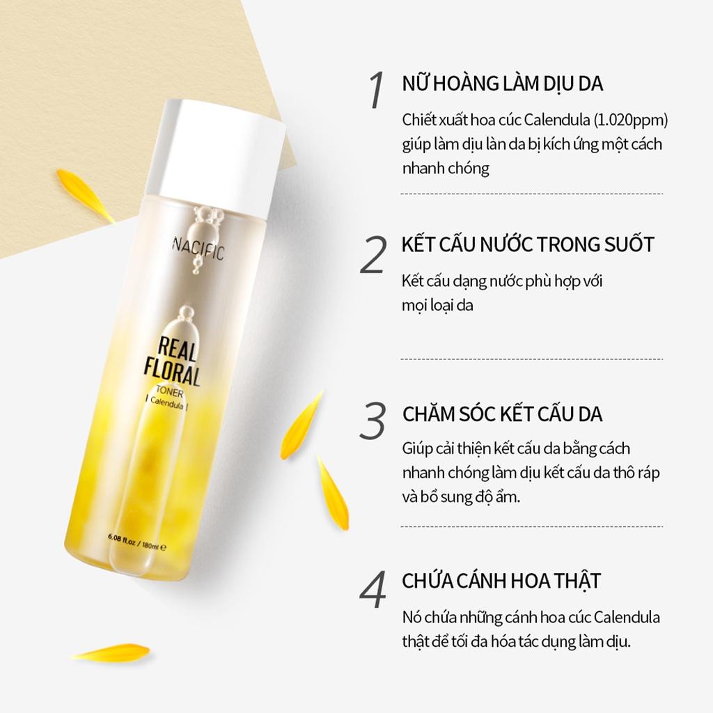 Nước hoa hồng dưỡng ẩm ngăn ngừa lão hóa Nacific Real Floral Toner Calendula 180ml