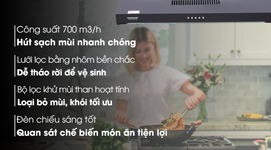 Hút nùi kính thẳng SUNHOUSE SHB6121B - Hàng chính hãng