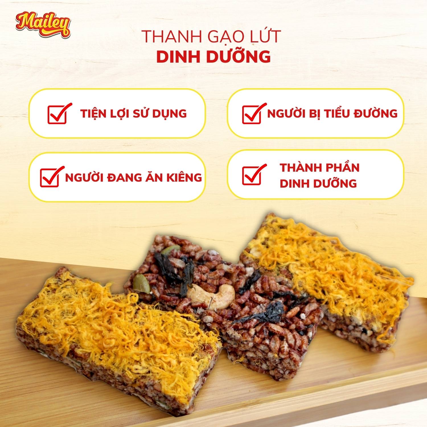 Thanh gạo lứt chà bông/rong biển mix hạt Mailey Túi 100g - Bánh gạo lứt ăn kiêng hỗ trợ giảm cân