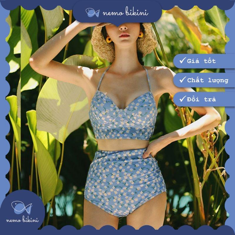 Nemo Bikini - Đồ bơi nữ, áo tắm, đồ bơi 2 mảnh tôn dáng hoa nhí xanh biển