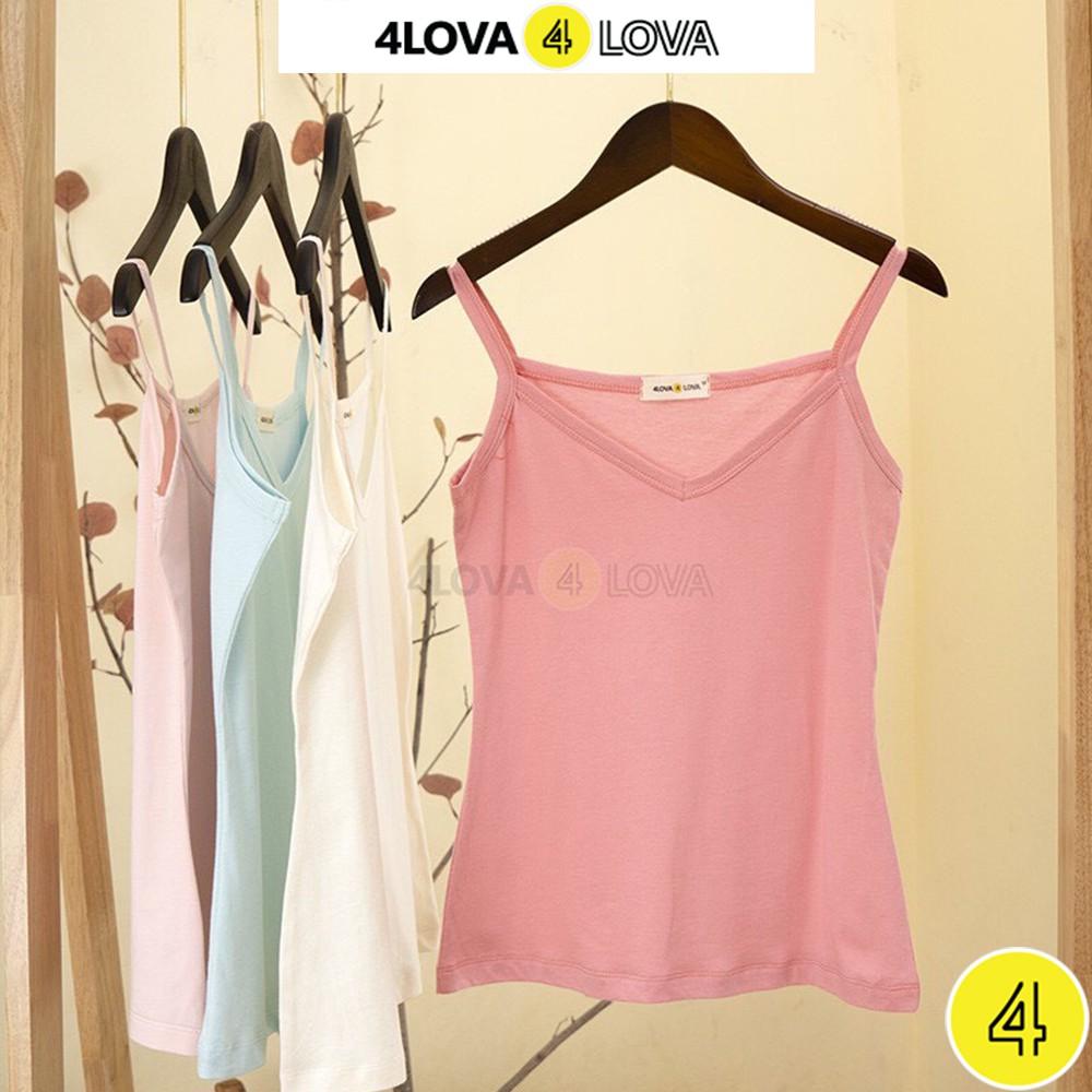 Áo hai dây nữ cổ tim trơn basic 4LOVA chất liệu cotton mềm mại, quyến rũ