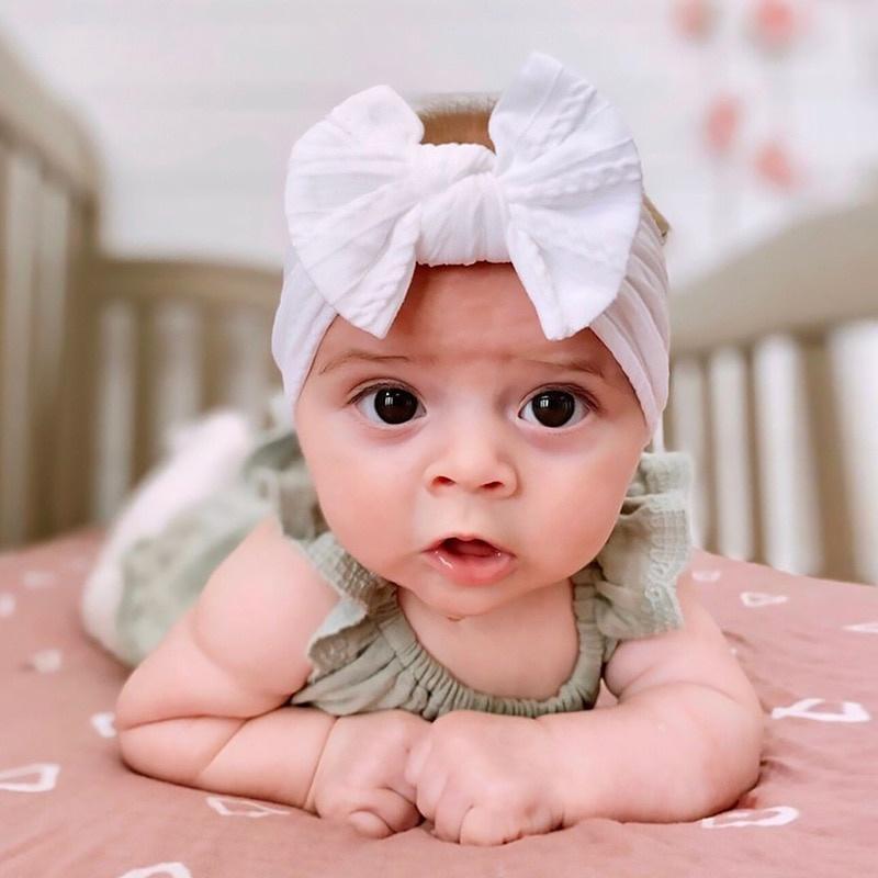 Turban Băng Đô Nơ Chất Thun Gân Mềm Mịn Cho Bé Gái 0-12 tháng