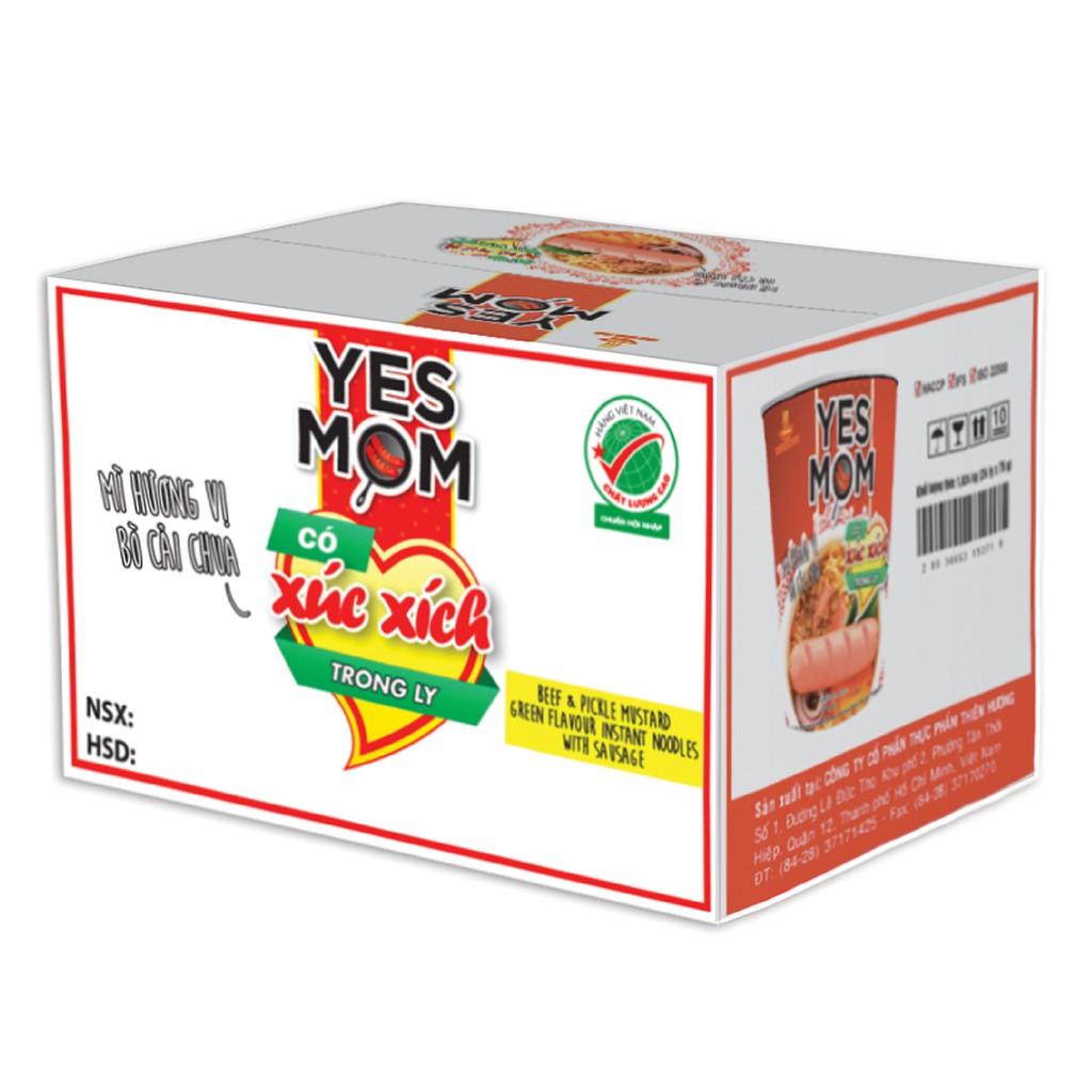 Thùng 24 ly Mì Bò Cải Chua Yes Mom Có Xúc Xích 76g/ly