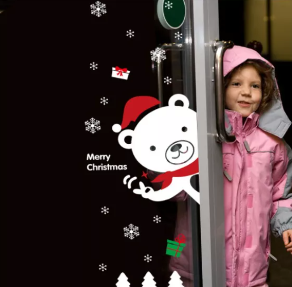 Decal trang trí Noel - Gấu Thỏ Trắng chào đón giáng sinh đáng yêu