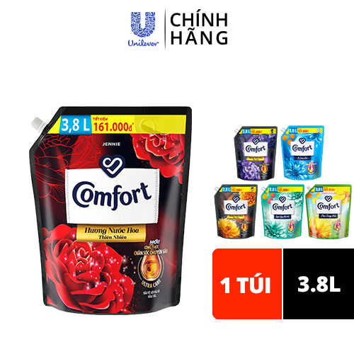Nước xả làm mềm vải Comfort Hương Nước Hoa Thiên Nhiên Jennie túi 3.7L