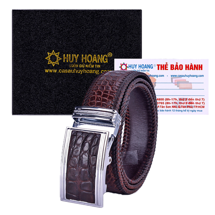 HJ4288-89-90-91 - Thắt lưng nam da cá sấu Huy Hoàng đan viền 4P màu đen, nâu đất, nâu đỏ, vàng bò