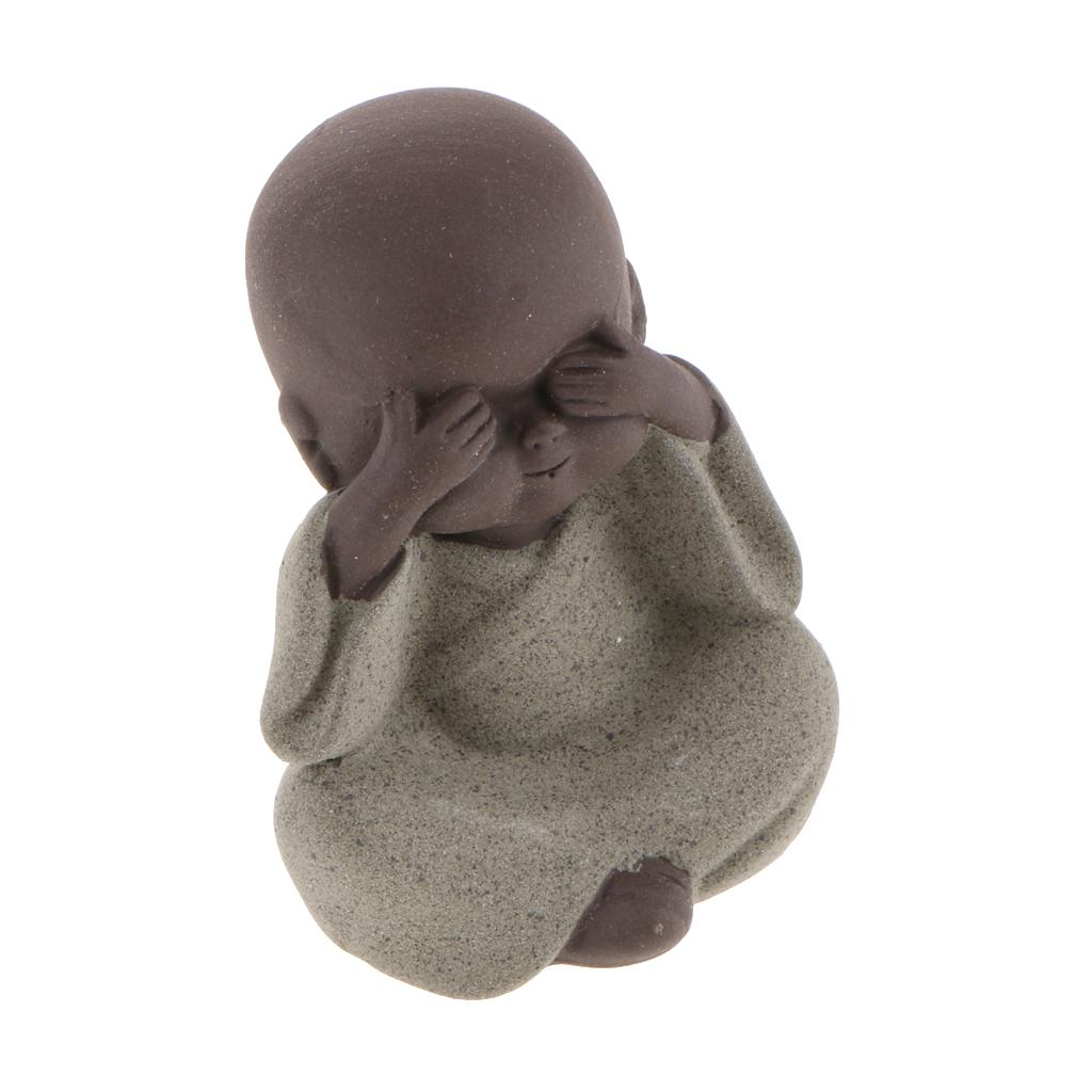 2xCeramic Small Buddha Statue Monk Figurine Tea pet Decorative Ornaments Green