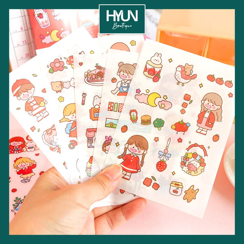 SET 10 tờ Sticker dán PVC và Washi Hyun Boutique Trang trí sổ tay Bullet Journal DIY