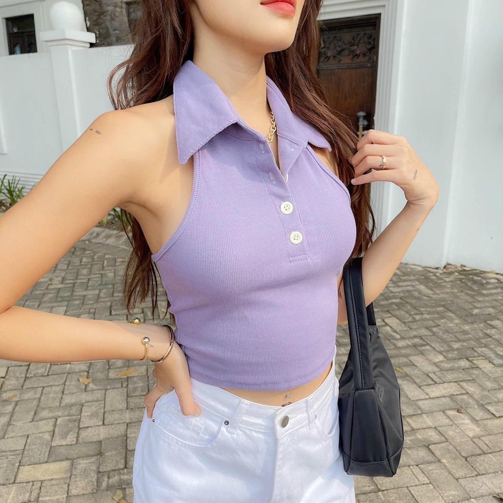 ÁO CROPTOP CỔ SƠ MI SÁT NÁCH CÓ HÀNG NÚT GIỮA TRẺ TRUNG CÁ TÍNH CHO CÁC NÀNG