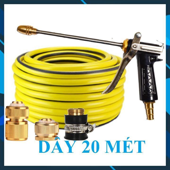 Vòi Xịt️ Bộ dây vòi xịt nước rửa xe, tưới cây , tăng áp 3 lần, loại 20m 206318 đầu đồng, cút đồng