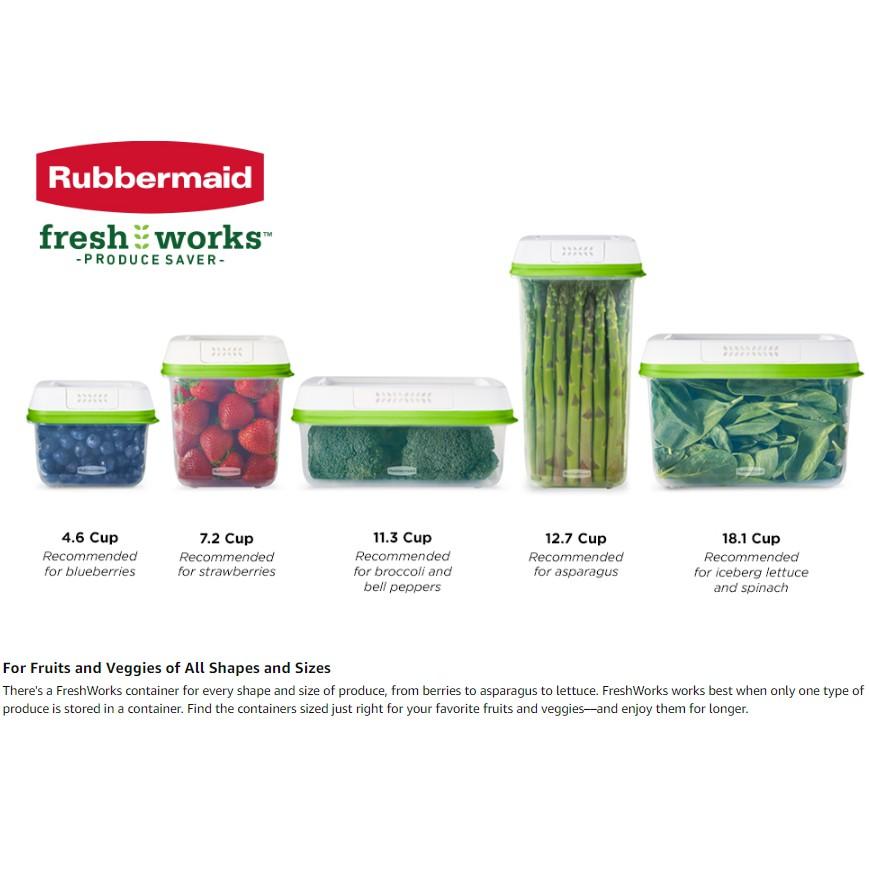 HỘP TRỮ RAU CỦ QUẢ TƯƠI LÂU - RAU THỞ Rubbermaid FreshWorks Food Storage Containers (4 hộp &amp; 4 nắp)