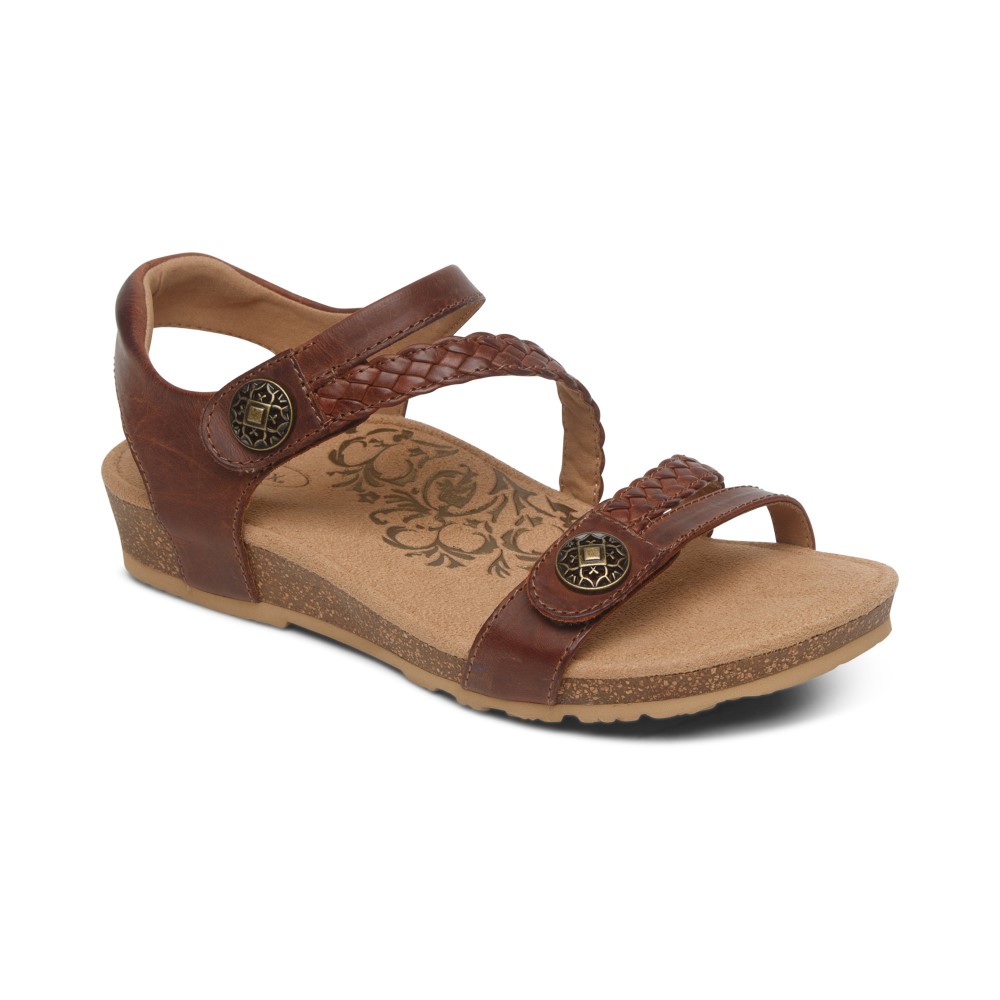 Sandal sức khoẻ nữ Aetrex Jillian Walnut - giày đệm mềm giảm đau chân