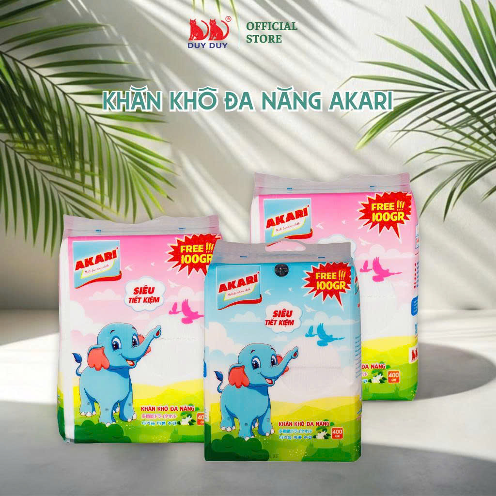 Khăn khô đa năng Akari vải sợi tự nhiên 400gr +100gr  Free (13.5x20cm) dạng rút siêu tiết kiệm