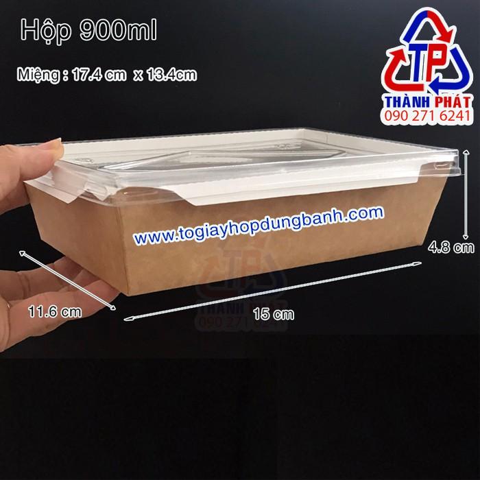 50 Hộp giấy đựng thức ăn nắp trong - Hộp giấy đựng bánh bông lan - Hộp giấy đựng cơm gạo lứt