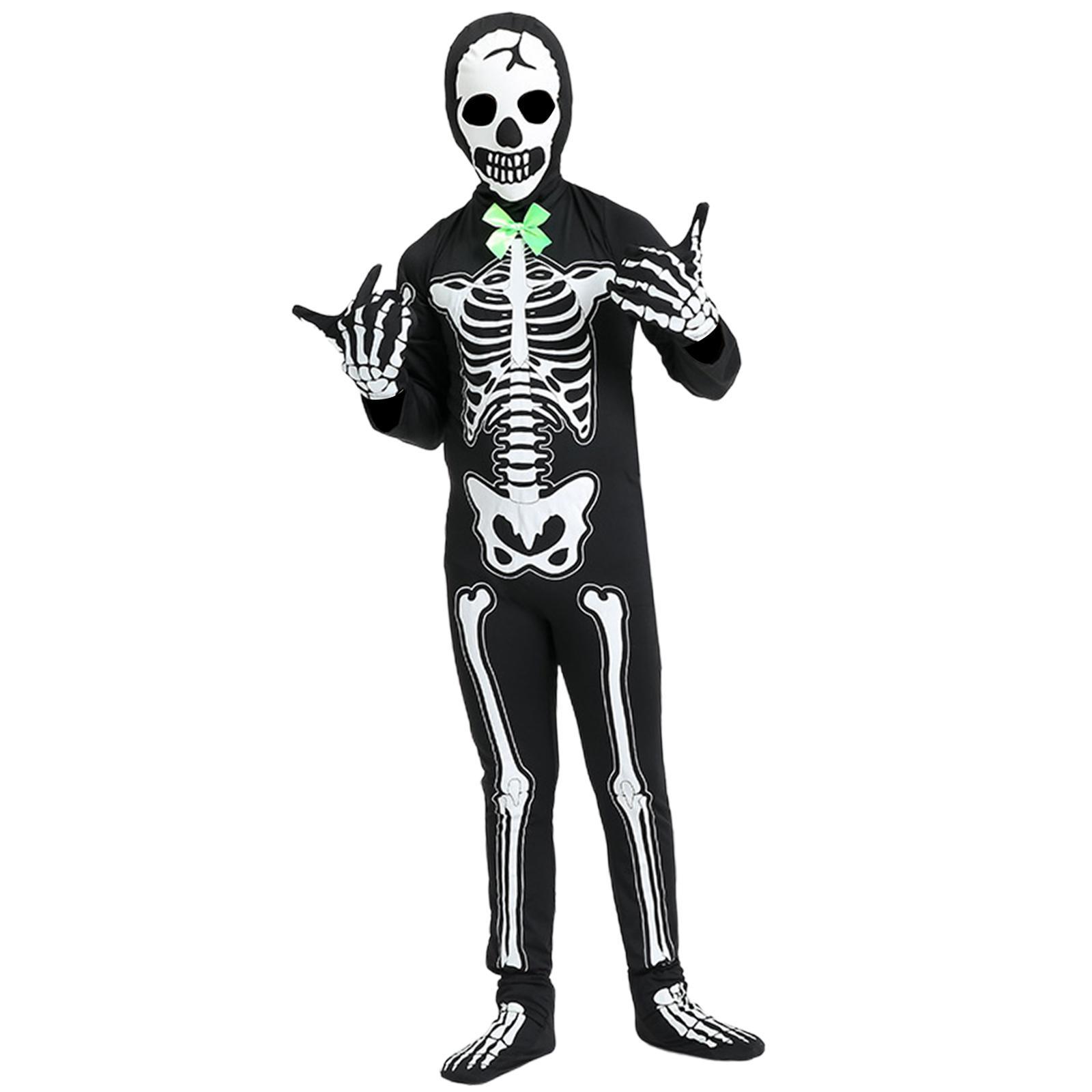 Kids Halloween Skeleton Costume Halloween Clothes Cosplay with Gloves Hat Glow in The Dark Scary Decor Clothing Outfit for Party Fancy Dress