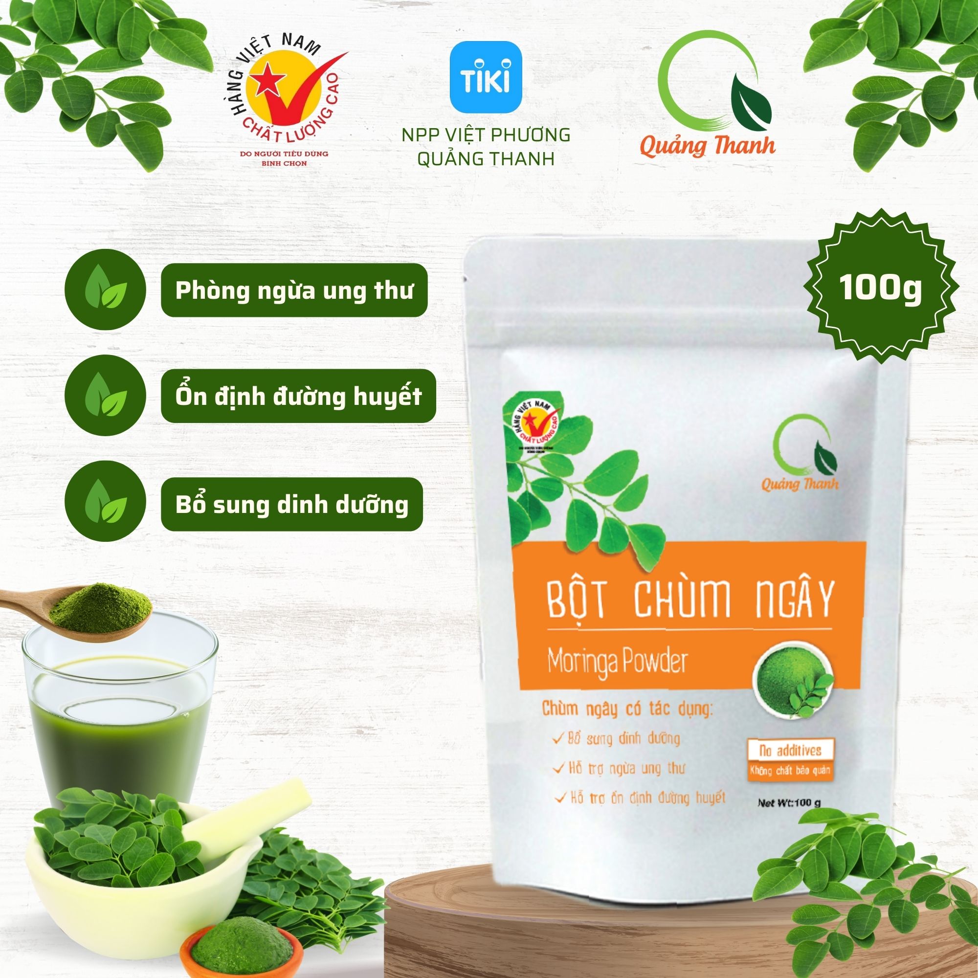 Bột Chùm Ngây Quảng Thanh gói 100g bổ sung dinh dưỡng - phòng ngừa ung thư - ổn định đường huyết