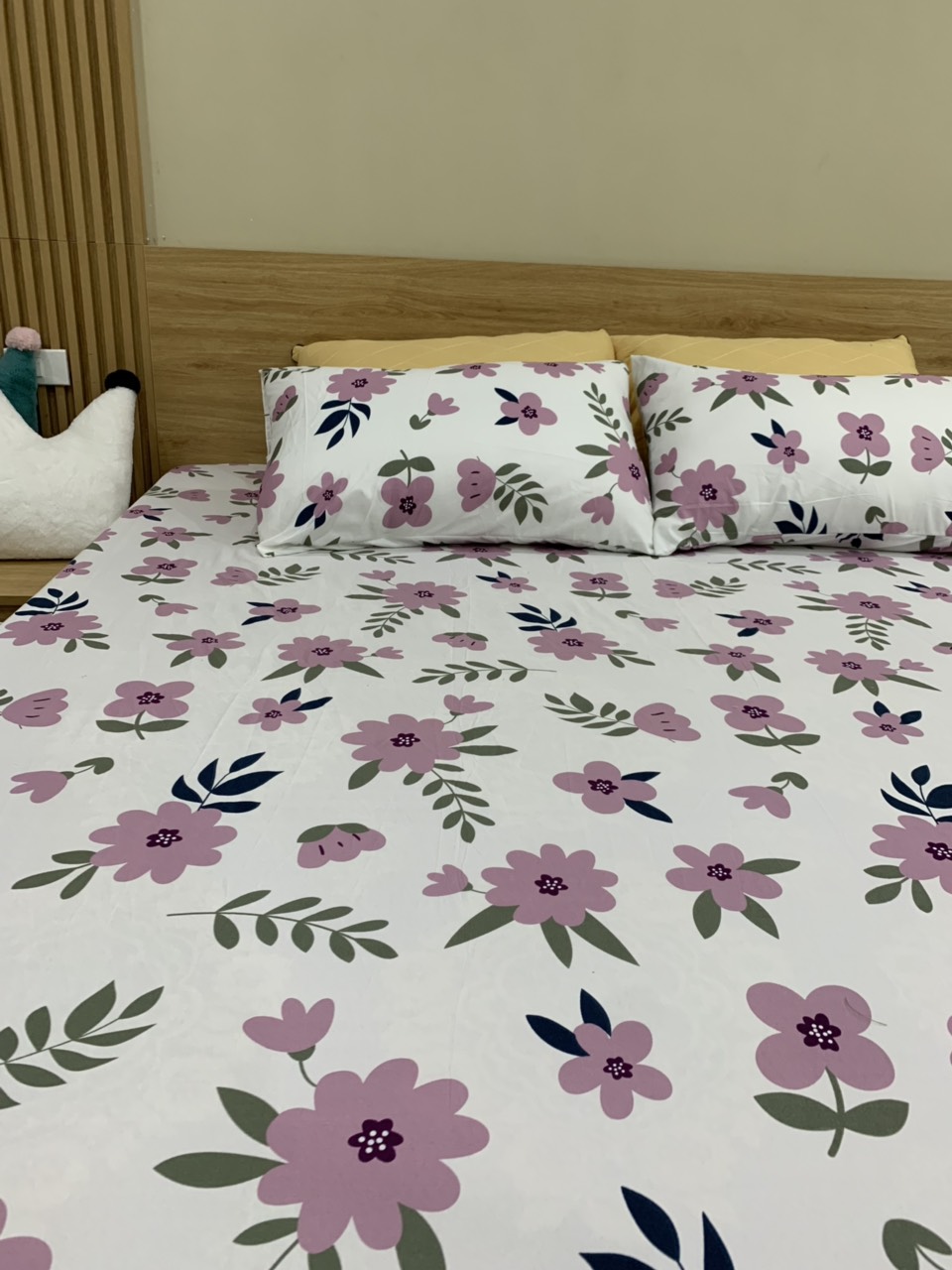 SÉT GA CHUN và VỎ GỐI COTTON POLY 3D - HOA TÍM