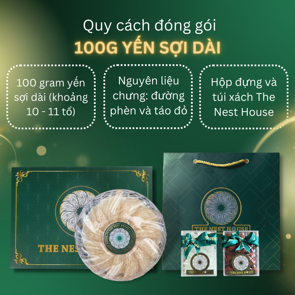 100G tổ yến sào tinh chế sợi dài loại 1 Khánh Hoà Nha Trang The Nest House