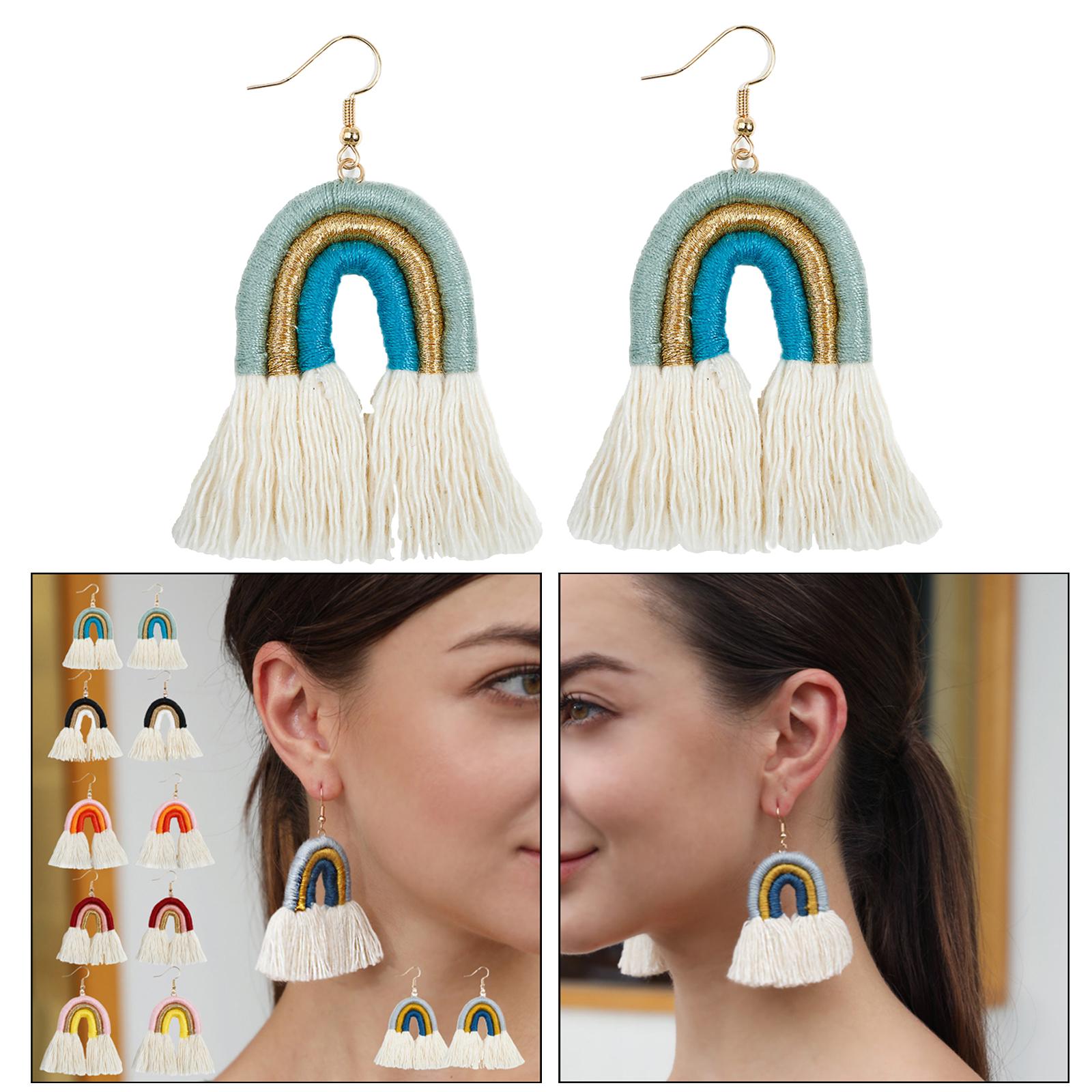 Bohemian Tassel Earrings Earrings Rainbow Shape Tassel Earrings Long Fringe Earrings for Women Girls Statement Earrings