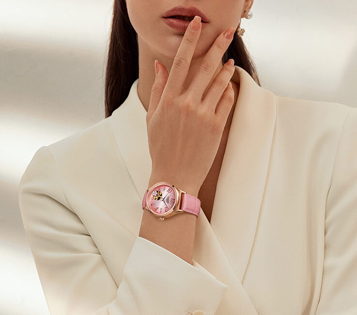 Hình ảnh Đồng hồ nữ chính hãng KASSAW K900-2 ,Fullbox, Kính sapphire ,chống xước,chống nước,mặt hồng vỏ vàng hồng da, thép không gỉ 316L, Mới 100%,Bảo hành 24 tháng,thiết kế lộ cơ đơn giản,trẻ trung và sang trọng