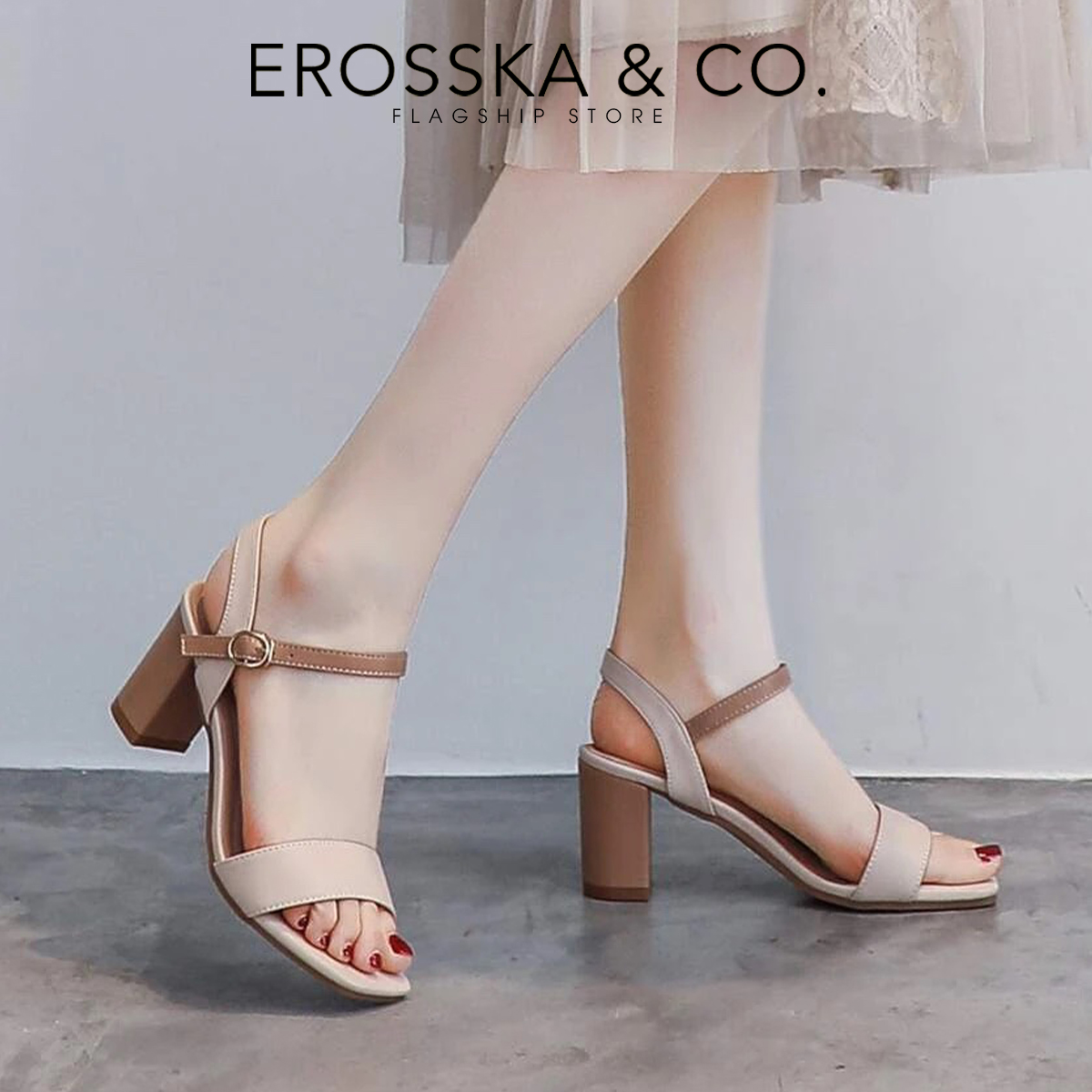 [Form nhỏ tăng 1 size] Erosska - Giày sandal nữ mũi hở phong cách thanh lịch cao 7cm - EB059
