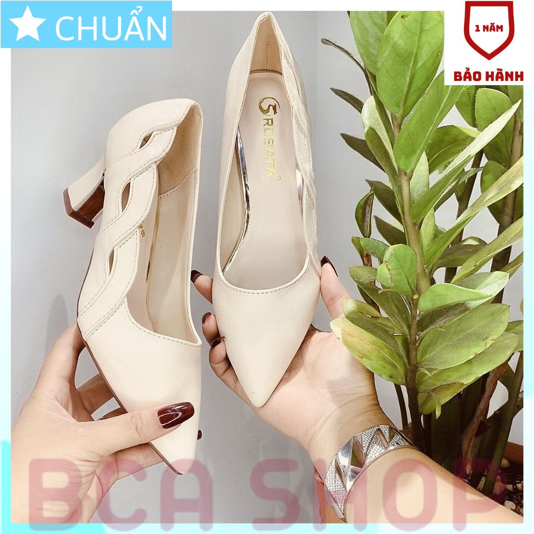 Giày cao gót nữ 5p RO379 ROSATA tại BCASHOP bít mũi, cách điệu họa tiết độc đáo, sành điệu và thời thượng - màu kem