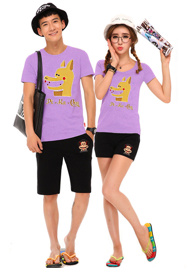 Bộ Áo Thun Đôi Nam Nữ Pikalong Màu Tím