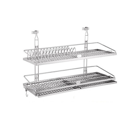 Kệ úp chén bát 80cmx30cmx2 tầng treo cao cấp inox304 đúc đặc