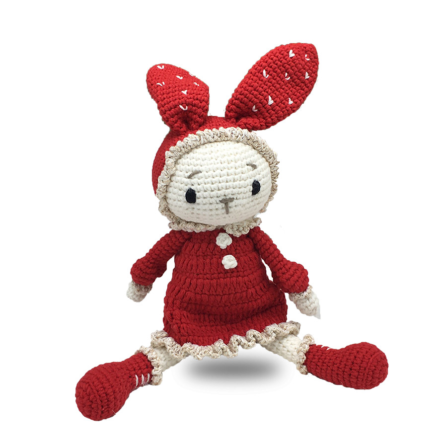 Gấu bông móc len Amigurumi cao cấp - Thỏ khúc cây Girl đỏ - SP000370