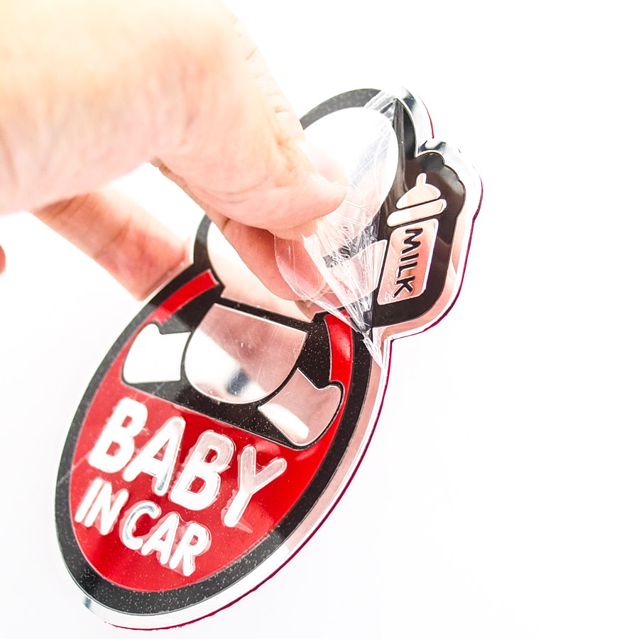 Sticker hình dán metal Baby in car - Màu đỏ