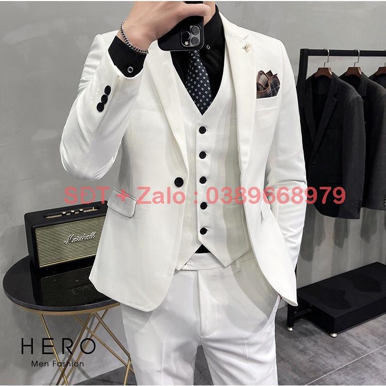 Bộ Vest Comple Nam Cao Cấp Màu Trắng, Bộ Suit Nam Hàn Quốc Màu Trắng