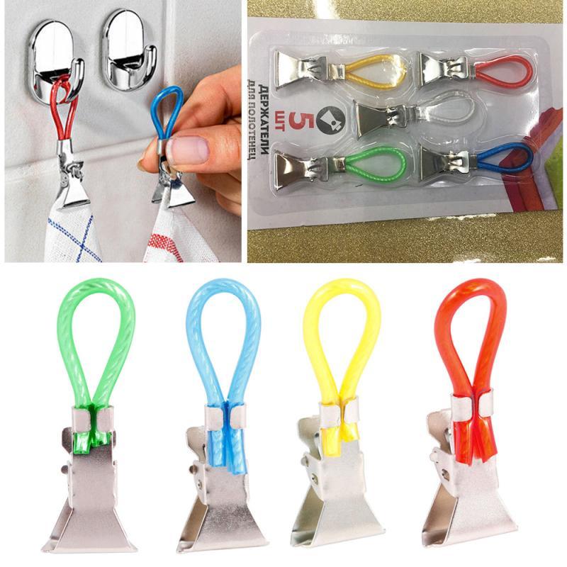 5Pcs/Set Clothes Pegs Metal Stainless Colorful Steel Clothespins Kitchen Bathroom Organize Laundry Tea Towel Hanging Clips Loop