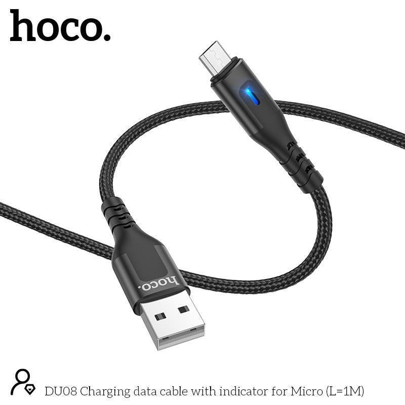 Cáp Sạc Micro-USB Có Đèn Cho Android, Samsung,... Hoco DU08 1M/2M, Cáp Dây Dù Siêu Bền, Sạc Nhanh 2.4 - Hàng Chính Hãng